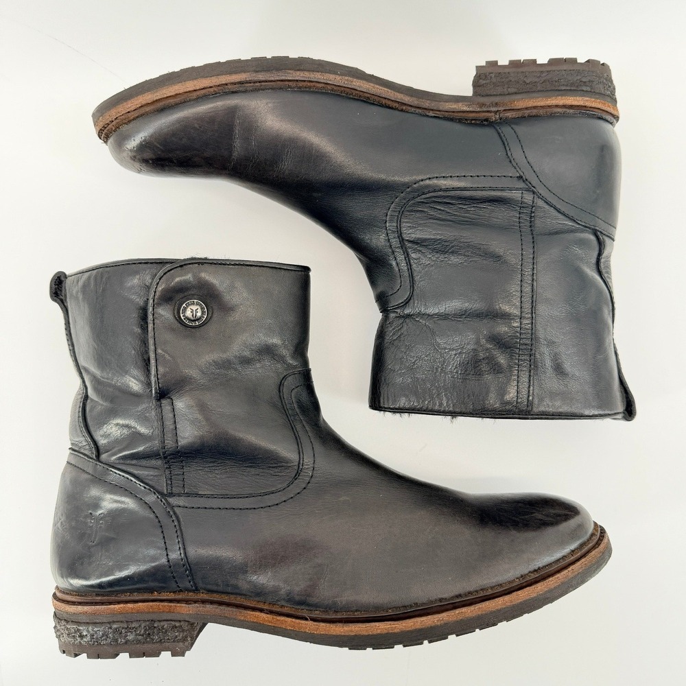 Frye Celia Black Leather Shearling Lined Short Boot 8.5B Deadstock Winter Cozy - Picture 6 of 10